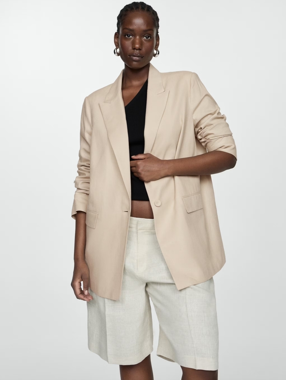 Linen jacket with buttoned cuffs